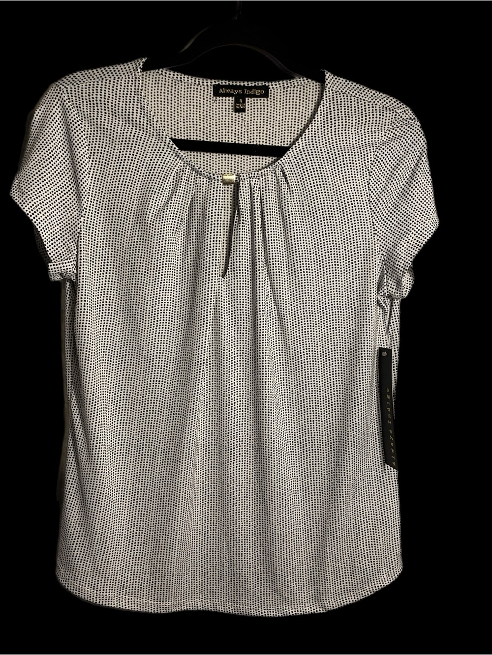 Always Indigo Brand White Dot Short-Sleeve Blouse Size Small